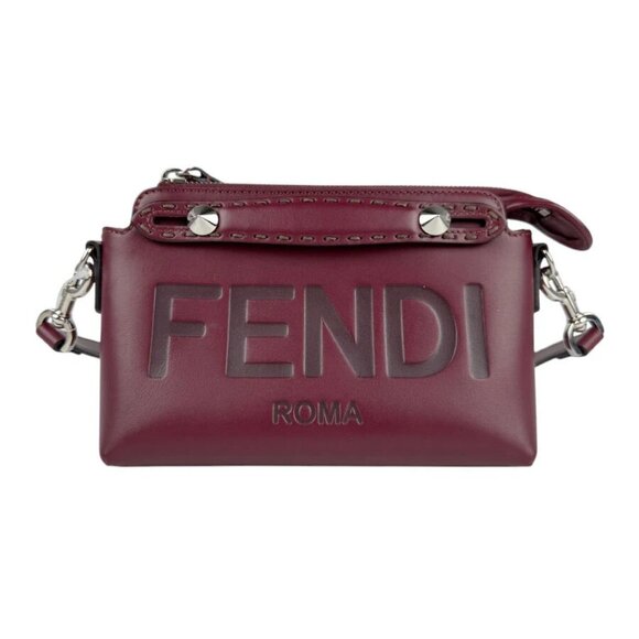 Auth FENDI By The Way Mini Shoulder Bag Handbag Burgundy Leather/Metal - z3772